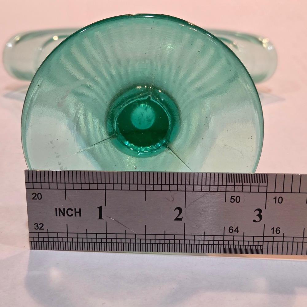 Vintage Uranium Glass Fan Vase Teal Green Ribbed Art Deco UV Reactive - Picture 10 of 10